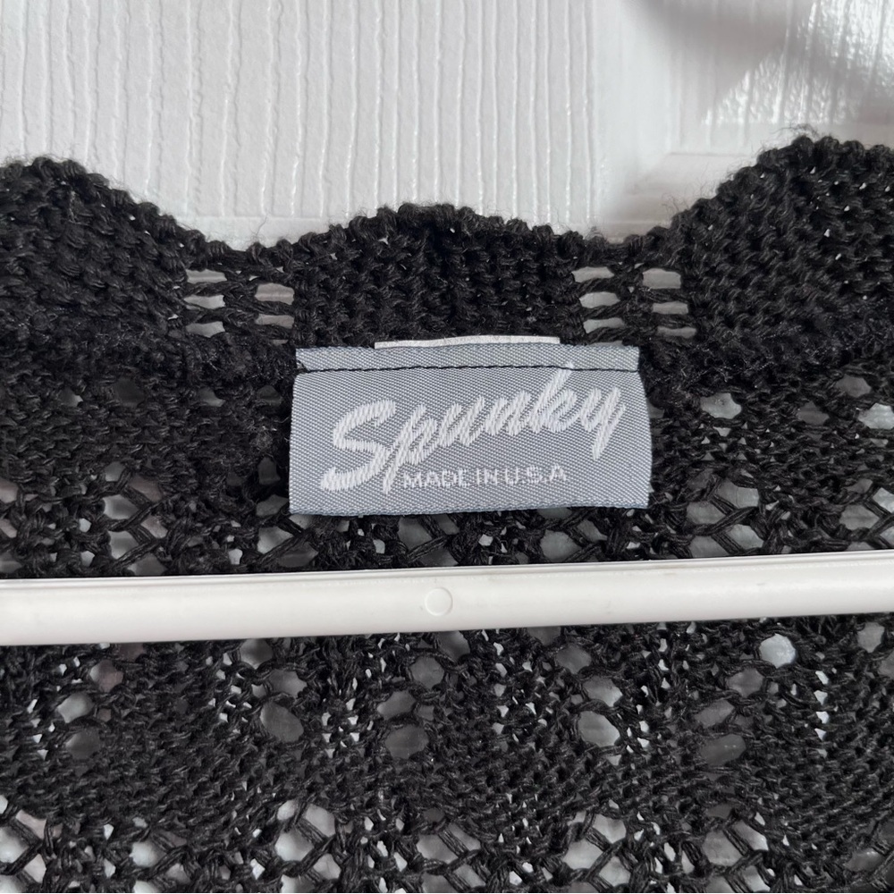 Vintage Spunky Made In USA Cardigan Knit Open Tie front Black Medium Women - Picture 3 of 5